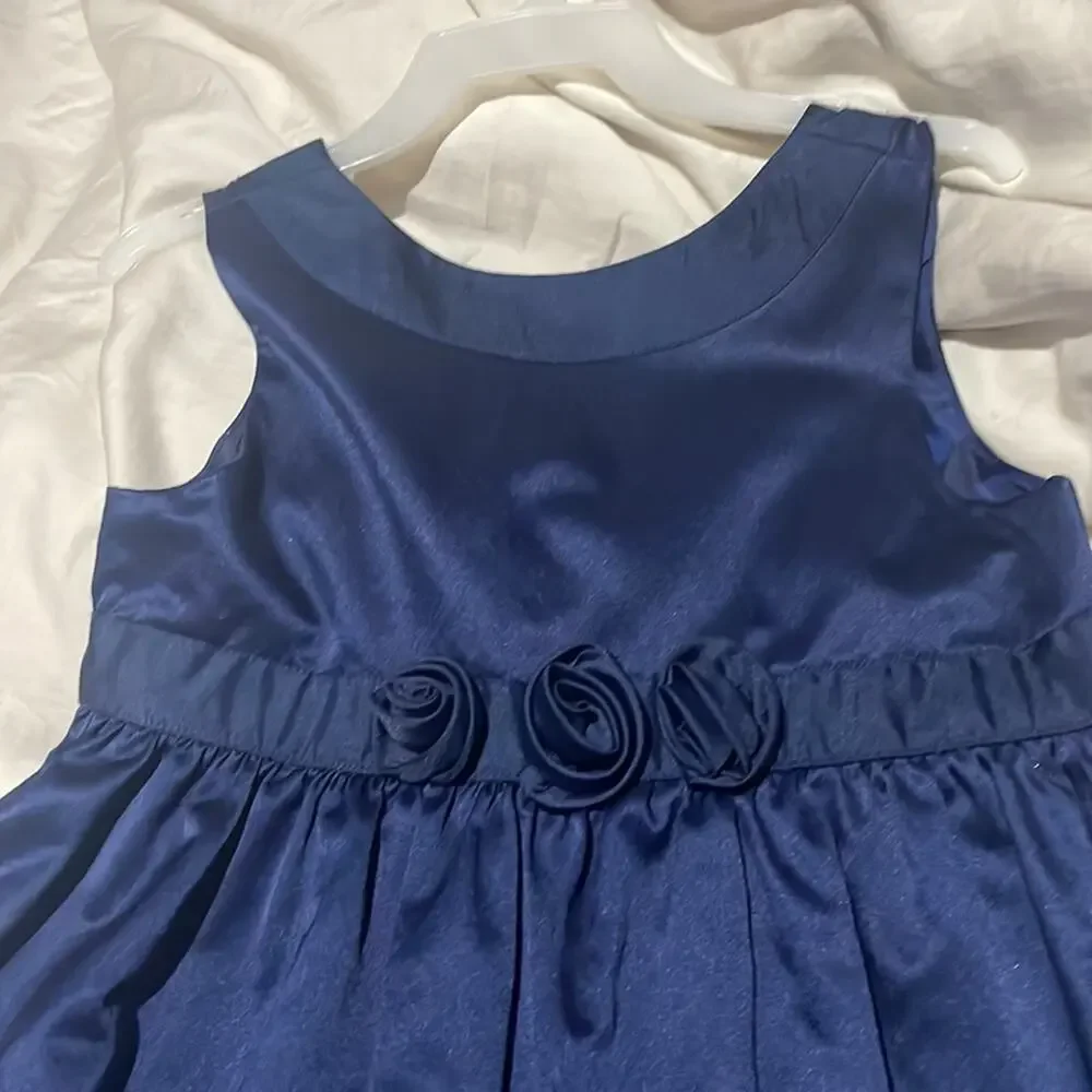 Gymboree 6 navy blue sateen cotton polyester dress euc worn once back zipper